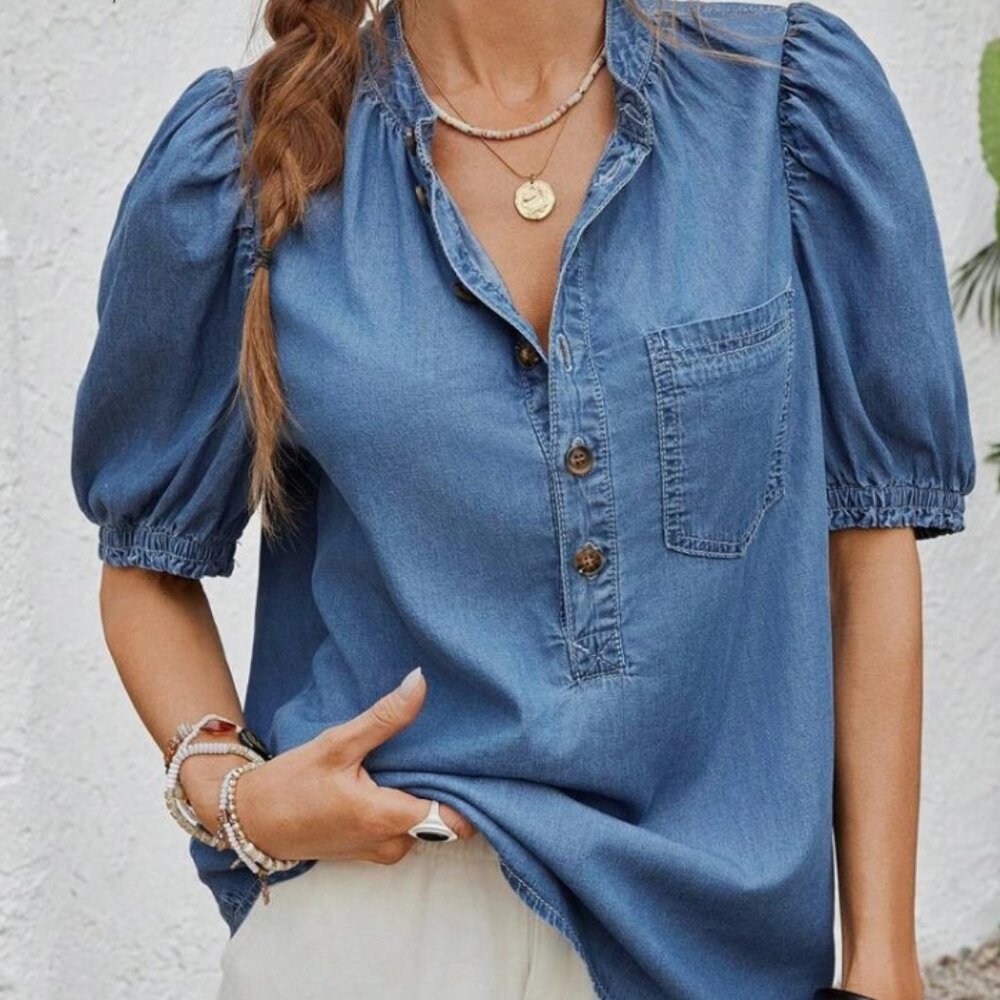 EMERY ROSE Women Casual Denim Shirt, Minimalistic Fashion For Everyday Wear sz L